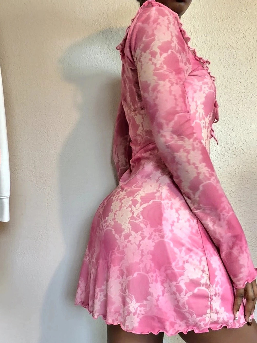 Mars The Label Tie Front Lace Mini in Pink